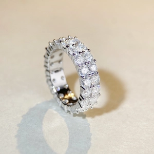 Luxurious S925 sterling silver eternity ring with double rows of sparkling moissanite stones