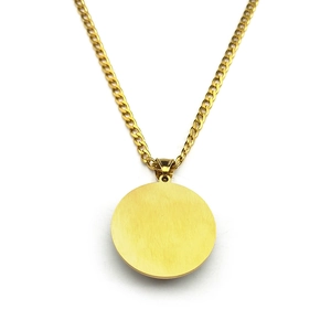 Gold stainless steel sports pendant necklace with a large round polished charm