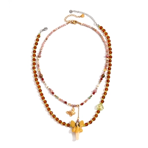 Retro resin crystal beaded necklaces set with angel and butterfly pendants for women
