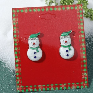 Détails des boucles d'oreilles bonhomme de neige en émail coloré avec cristaux brillants