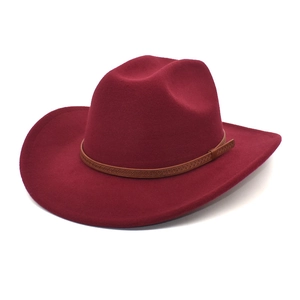 Western Cowboy Fedora Hat Wide Brim Woolen Felt Jazz Cap With Belt Buckle Vintage British Style For Men Women