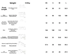 Detailed size guide table for women's PU leather jacket including XS to L measurements