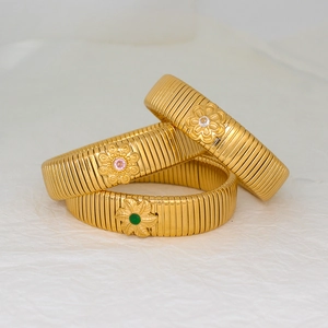 French vintage gold plated stainless steel floral bracelet set with colorful stones
