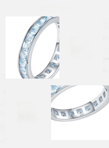 Macro shot of S925 sterling silver ring with blue 5A cubic zirconia stones and hallmark