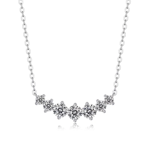 S925 sterling silver smile necklace featuring seven round moissanite stones in curved design
