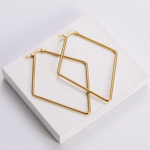 Minimalist gold geometric rhombus hoop earrings in polished stainless steel for women