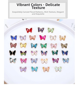 Macro shot of colorful crystal butterfly charms with alloy base for jewelry making