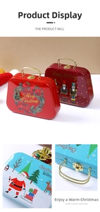Detail of Christmas tinplate gift box featuring vintage Santa Claus and Nutcracker patterns