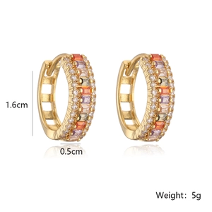 Gold-plated geometric earrings with colored zircons, 1.6cm height and 0.5cm width