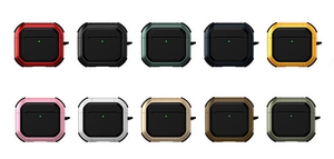 Vue matricielle de coques AirPods antichocs en 10 couleurs métalliques avec mousquetons