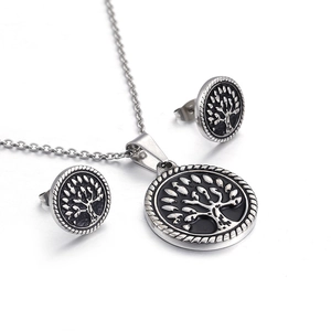 Stainless Steel Jewelry Set Tree Of Life Eye Of Horus Round Pendant Necklace Stud Earrings Vintage Jewelry For Women Men