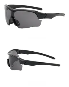 Macro view of aerodynamic black semi-rimless frames and dark grey lenses for cycling
