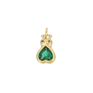 Pendentif cœur en pierre verte dorée avec pierres bleues pour la création de bijoux