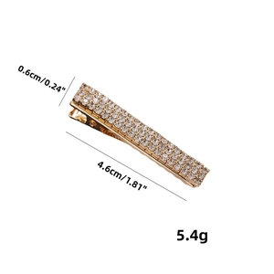 Sparkling rhinestone duckbill hair clip with gold base, dimensions 4.6cm by 0.6cm