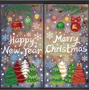 Details der Merry Christmas Fensteraufkleber mit festlichen Rentier- und Schneeflocken