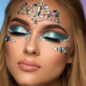 Face gem stickers set with aurora teardrop rhinestones for festive art party makeup
