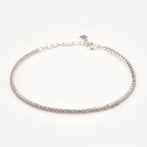 Detail of pink zirconia tennis bracelet in S925 silver with lobster clasp and extender