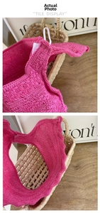 Dettaglio macro della trama intrecciata a mano rosa acceso con cordino elastico
