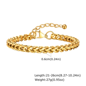 Men's hip hop gold stainless steel keel chain bracelet with size and weight specs