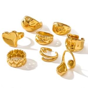 8-piece set of minimalist gold heart and irregular chunky rings for women's fashion