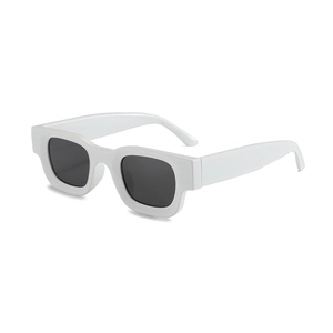 Retro square thick white frame sunglasses with dark grey lenses for street style
