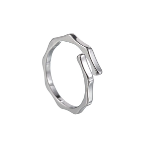 Minimalist stackable silver bamboo joint open ring in high-polished stainless steel