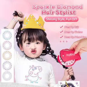 Electric magic hair bedazzler kit with pink styling tool and colorful gems for girls