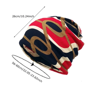 Winter striped knit beanie and neck gaiter for adults with 26cm height and 56-60cm head size