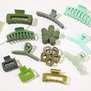 Green Matte Hair Claw Clips Large Rectangular Flower Heart Butterfly Shape Strong Hold Hair Accessories For Women Girls