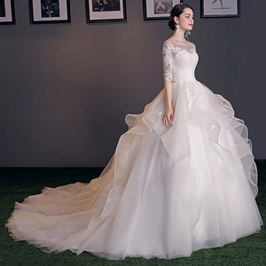 Bridal Wedding Dress Off Shoulder Lace Half Sleeves Embroidery Tulle Ball Gown Retro Forest Fairy Style Gown For Women