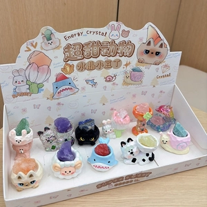 Macro detail of the set including 12 different animal resin bases with natural crystal stones