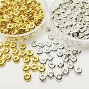Alloy Round Spacer Beads Metal Flat Loose Beads For DIY Jewelry Making Bracelet Necklace Accessories Gold Silver Color