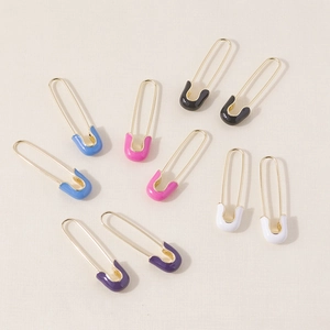 Safety Pin Hoop Earrings With 925 Sterling Silver Earring Post Colorful Enamel Alloy Fashion Punk Jewelry For Women