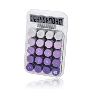 Mechanical calculator with purple gradient transparent shell and 10-digit LCD screen
