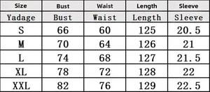 Size guide for the off-shoulder floral maxi dress showing bust waist and length details
