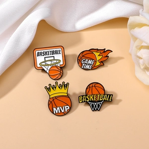 Alloy Enamel Basketball Brooch Pins Sports Jewelry Accessories For Backpacks Clothing MVP Crown Flame Game Time Theme