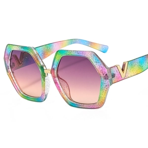 Fashion Oversized Hexagonal Sunglasses For Women PC Metal Frame Gradient Lens UV Protection Trendy Outdoor Eyewear