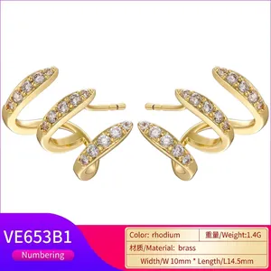 18K gold plated hoop earrings with micro-paved cubic zirconia in triple-row claw design