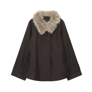 Women Short Parka Jacket With Detachable Faux Fur Collar Waterproof Twill Fabric Casual Fashion Socialite Coat