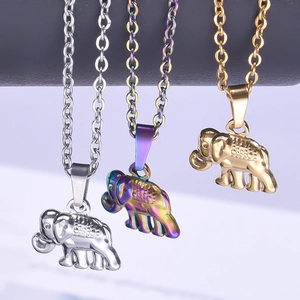 Rainbow, gold, and silver stainless steel elephant pendant necklaces for women