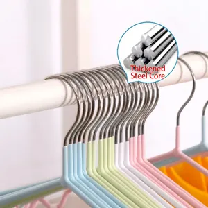 Nonslip clothes hangers with thickened steel core in assorted macaron pastel colors