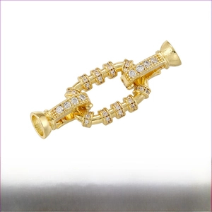 Detail of 18K gold plated brass clasp with cubic zirconia stones for pearl necklaces