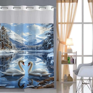 Détails des œillets métalliques sur rideau de douche double épaisseur à motif cygne