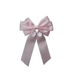 Barrette à cheveux rose en satin avec nœud multicouche et longs rubans élégants