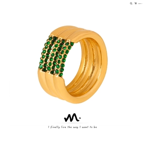Multi Layer Stacked Ring Stainless Steel Gold Plated White Green Zircon High End Minimalist Jewelry For Women