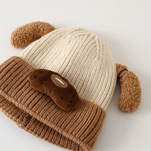 Winter-Strickmütze für Kinder mit Hundeohren, weichem Fleece-Futter und Hundegesicht