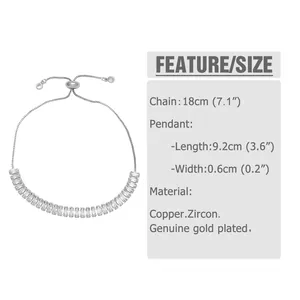 Detailed size specifications for zircon bracelet showing length and gold plated material