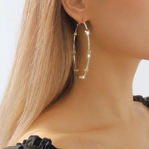 Orecchini a Cerchio Esagerati Stella Rame Strass Geometrici Grandi Cerchio Orecchini da Donna Moda Festa Gioielli Accessori