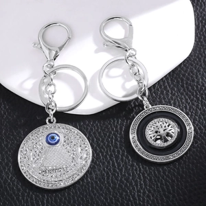 Tree Of Life All-Seeing Eye Keychain Zinc Alloy Rhinestone Enamel Greek Meander Car Keyring Hanging Ornament