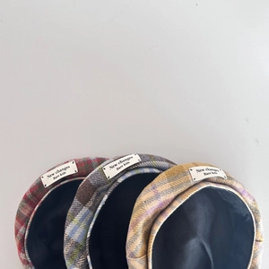 Three retro plaid wool blend beret hats for girls in vintage checkered patterns